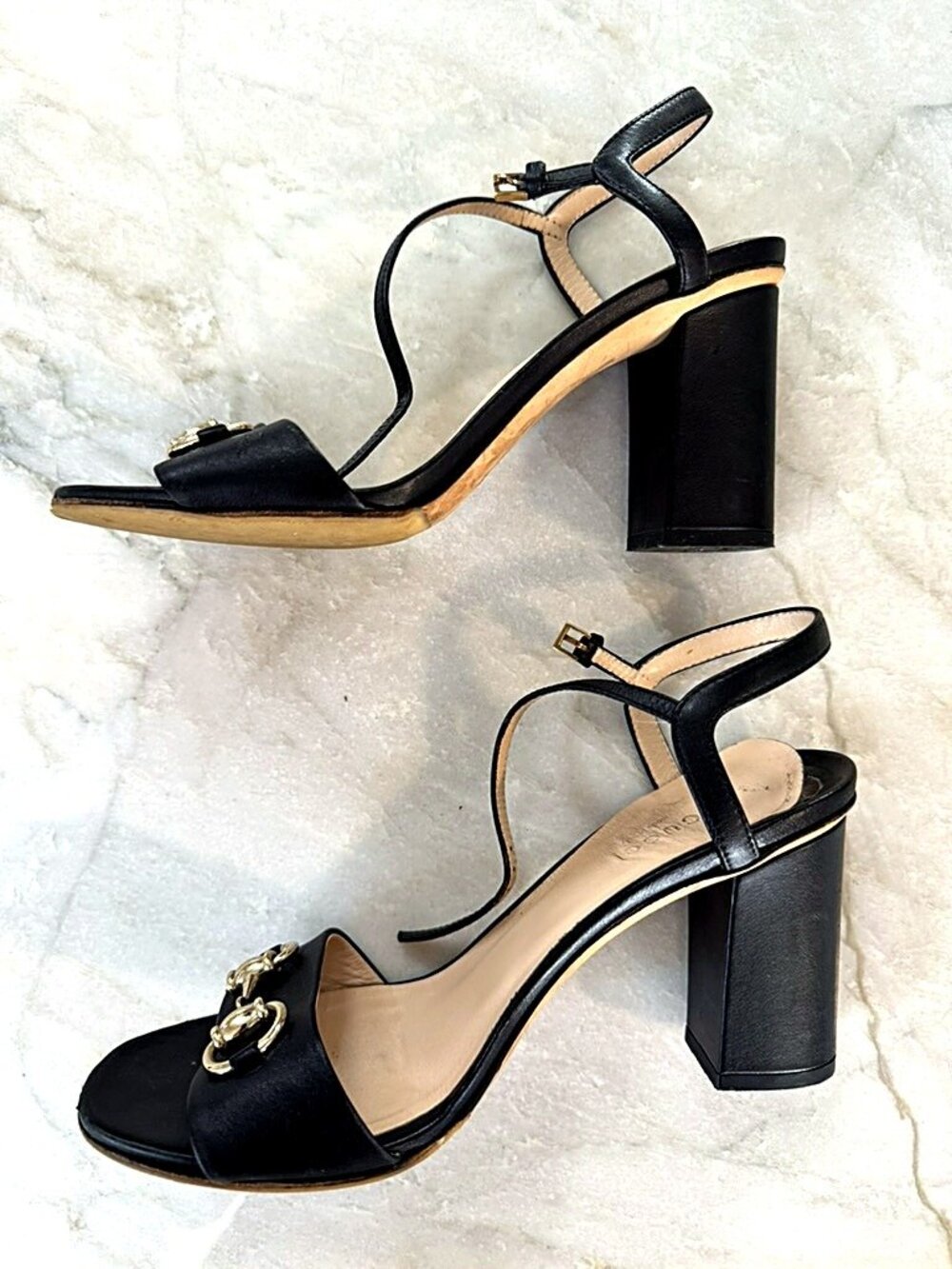Gucci Horsebit Black Leather Block Heel Ankle Strap Sandals Size 36 US 6